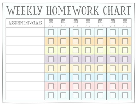 Weekly Homework Chart Printable